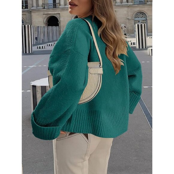 Women's Dark Green Oversized Long Sleeve Casual Fuzzy Knit Sweater - Picture 8 of 8